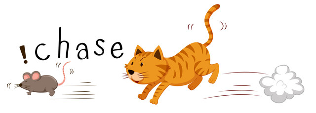 Ginger cat chasing a mouse illustration